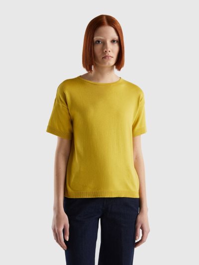 Women's Benetton Short Sleeve Sweaters Mustard | NZ522378