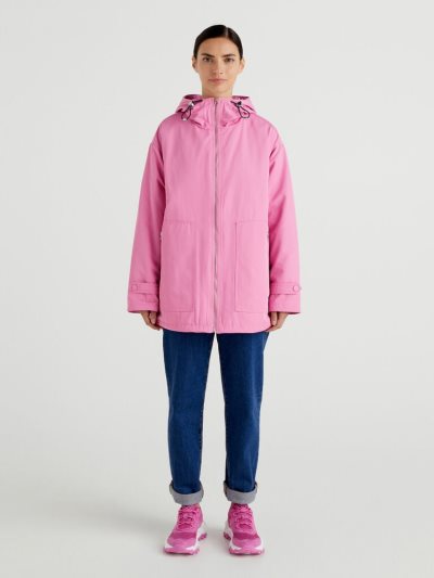 Women's Benetton Short Waterproof Parka Coats Pink | NZ777298