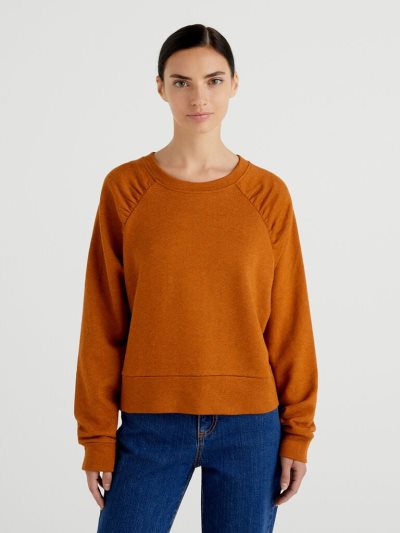 Women's Benetton Short Wide Crew Neck Sweatshirt Burnt | NZ777964