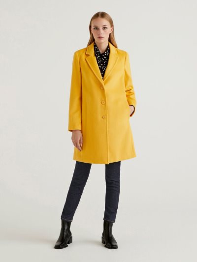 Women's Benetton Short Wool Blend Cloth Coats Yellow | NZ046137