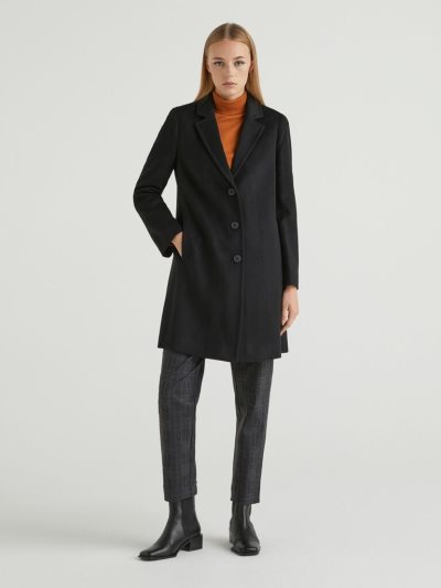 Women's Benetton Short Wool Blend Cloth Coats Black | NZ486516