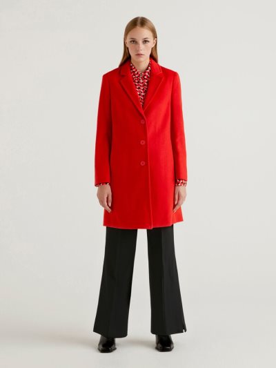 Women's Benetton Short Wool Blend Cloth Coats Burgundy | NZ487783