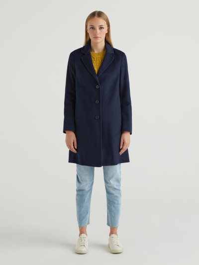 Women's Benetton Short Wool Blend Cloth Coats Dark Blue | NZ590468