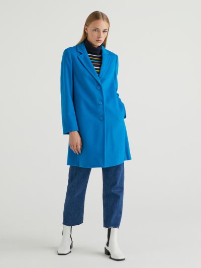 Women's Benetton Short Wool Blend Cloth Coats Turquoise | NZ604860