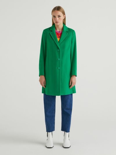 Women's Benetton Short Wool Blend Cloth Coats Green | NZ997835