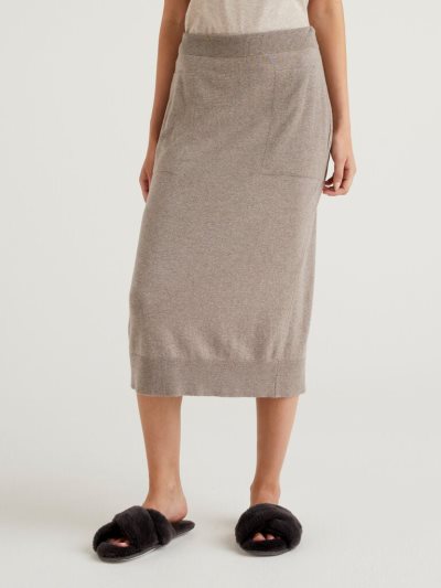 Women's Benetton Silk And Cashmere Blend Skirts Beige | NZ544718