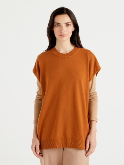 Women's Benetton Sleeveless Cashmere Blend Sweaters Burnt | NZ735225