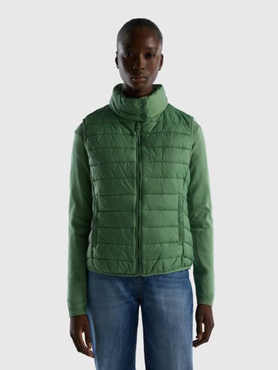 Women's Benetton Sleeveless Puffer Recycled Wadding Vest Green | NZ217919