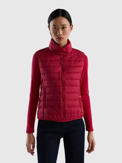 Women's Benetton Sleeveless Puffer Recycled Wadding Vest Fuchsia | NZ643637
