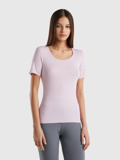 Women's Benetton Slim Fit Ribbed T Shirts Lilac | NZ743084