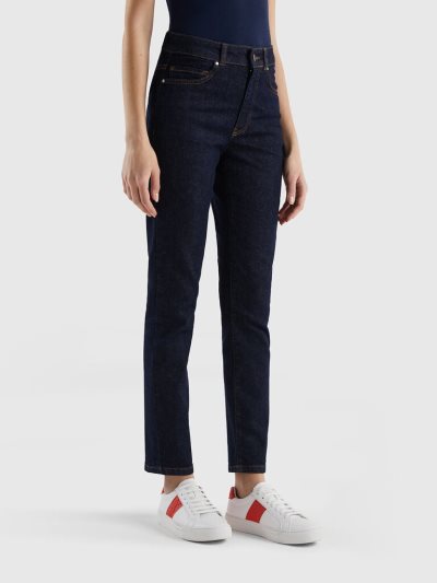 Women's Benetton Slim Fit Stretch Cotton Jeans Dark Blue | NZ360269