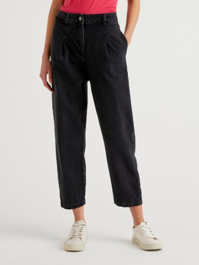 Women's Benetton Slouchy 100% Cotton Jeans Black | NZ514341