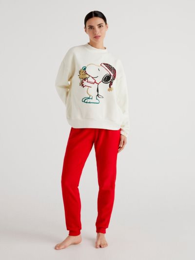 Women's Benetton Snoopy Christmas Fleece Matching Sets Vanilla | NZ785626