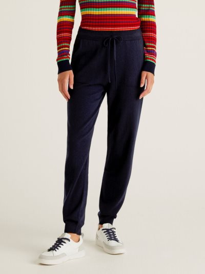 Women's Benetton Sporty Cashmere Blend Trousers Dark Blue | NZ545326