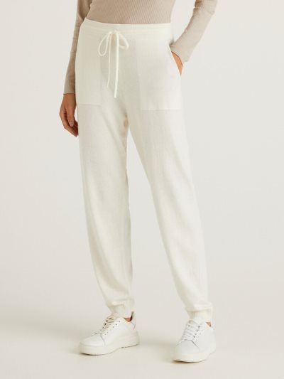 Women's Benetton Sporty Cashmere Blend Trousers Cream White | NZ695693