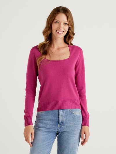 Women's Benetton Square Neck Sweaters Cyclamen | NZ333096