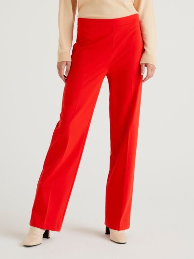 Women's Benetton Straight Cut Classic Trousers Red | NZ395200