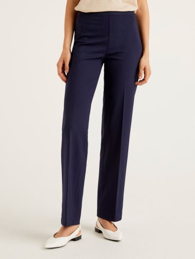 Women's Benetton Straight Cut Classic Trousers Dark Blue | NZ628413