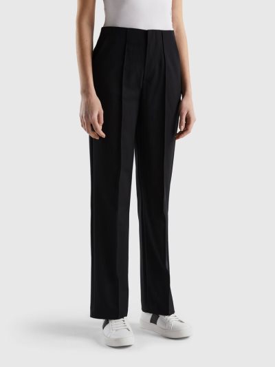 Women's Benetton Straight High-waisted Trousers Black | NZ296726