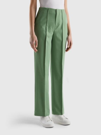 Women's Benetton Straight High-waisted Trousers Green | NZ361490