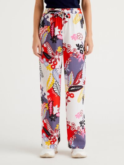 Women's Benetton Straight Leg Tropical Print Trousers Multi-color | NZ681453