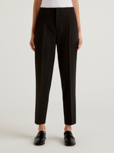 Women's Benetton Straight Stretch Trousers Black | NZ291629