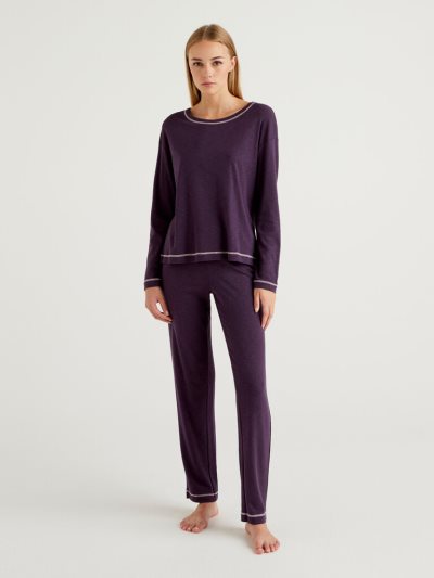 Women's Benetton Stretch Cotton Blend Matching Sets Violet | NZ413506