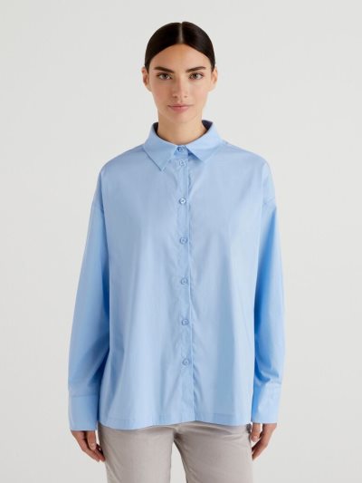 Women's Benetton Stretch Cotton Blend Shirts Light Blue | NZ973995