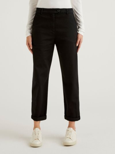 Women's Benetton Stretch Cotton Chino Trousers Black | NZ423051