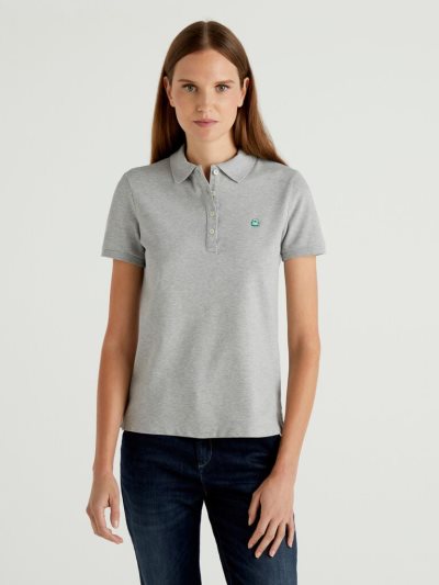 Women's Benetton Stretch Cotton Polo Shirts Grey | NZ114916
