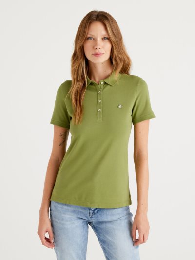 Women's Benetton Stretch Cotton Polo Shirts Military Green | NZ133459