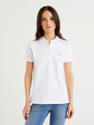 Women's Benetton Stretch Cotton Polo Shirts White | NZ270259