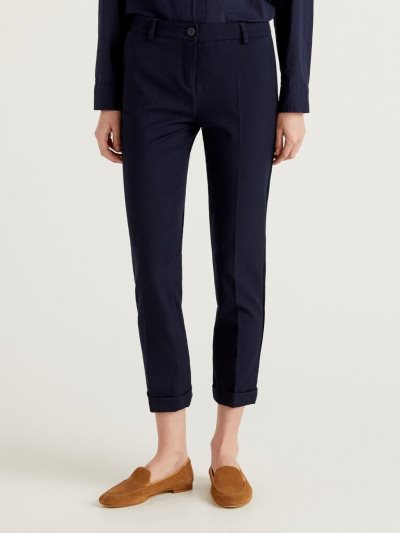 Women's Benetton Stretch Cuffs Trousers Dark Blue | NZ054248