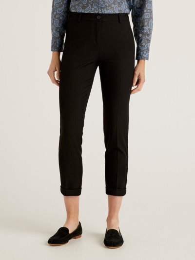 Women's Benetton Stretch Cuffs Trousers Black | NZ687447
