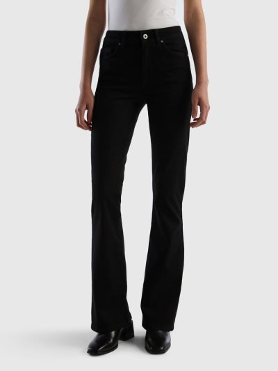 Women's Benetton Stretch Flared Jeans Black | NZ493113