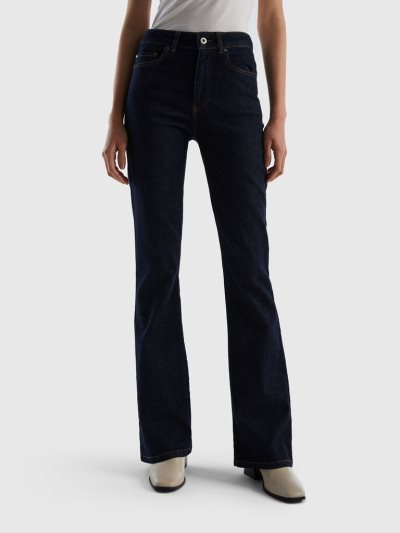 Women's Benetton Stretch Flared Jeans Dark Blue | NZ746035