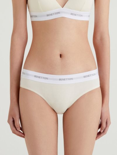 Women's Benetton Stretch Organic Cotton Knickers Cream White | NZ607866