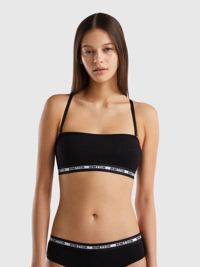 Women's Benetton Stretch Organic Cotton Bandeau Bras Black | NZ983384
