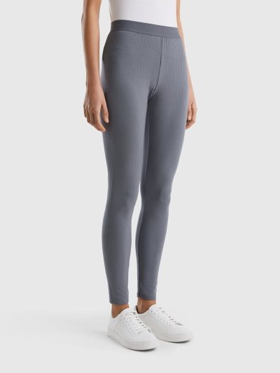 Women's Benetton Stretch Ribbed Leggings Grey | NZ344341