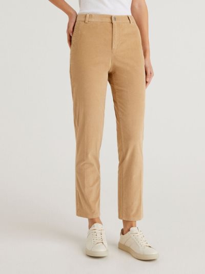 Women's Benetton Stretch Velvet Chinos Beige | NZ281116