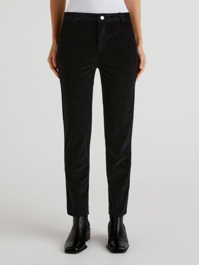 Women's Benetton Stretch Velvet Chinos Black | NZ571251