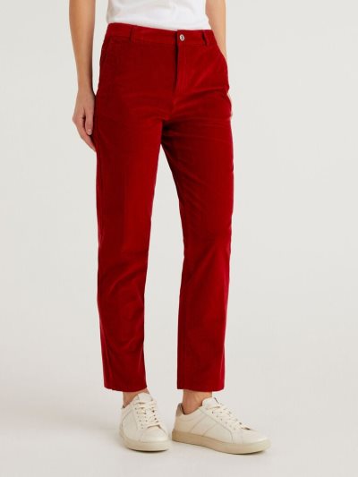 Women's Benetton Stretch Velvet Chinos Burgundy | NZ827920