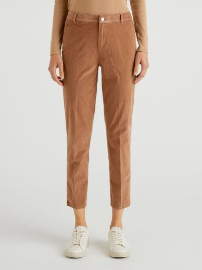 Women's Benetton Stretch Velvet Chinos Camel | NZ160608