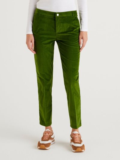 Women's Benetton Stretch Velvet Chinos Olive Green | NZ105572