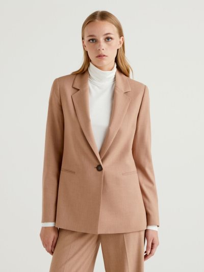 Women's Benetton Stretch Viscose Blend Blazers Beige | NZ136320