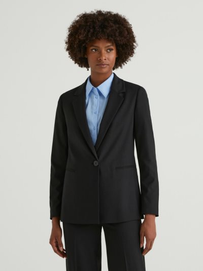 Women's Benetton Stretch Viscose Blend Blazers Black | NZ825710