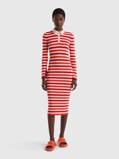 Women's Benetton Striped Midi Dress Red | NZ661822
