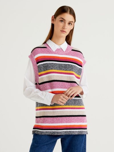 Women's Benetton Striped Recycled Cotton Blend Vest Multi-color | NZ929945
