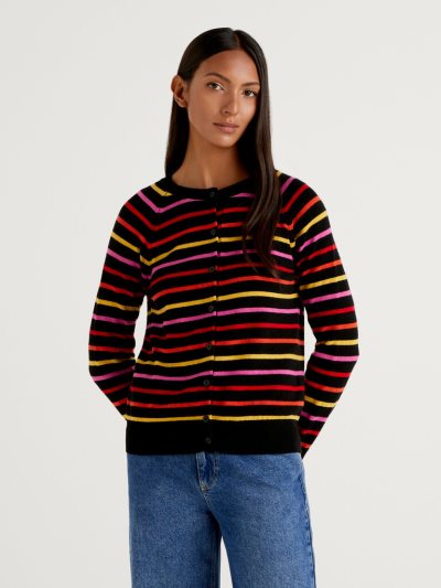 Women's Benetton Striped Wool Blend Cardigan Multi-color | NZ502319