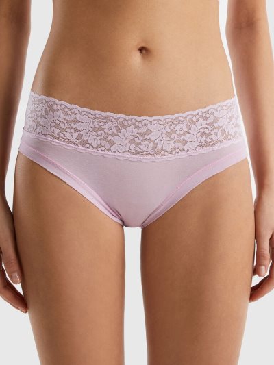 Women's Benetton Super Stretch Organic Cotton Lace Knickers Lilac | NZ063275